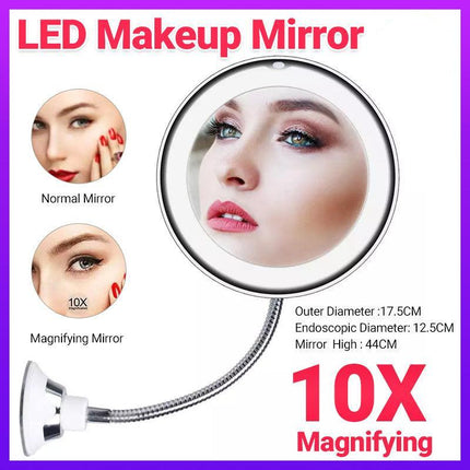 10X Magnifying Makeup Mirror With Led Light Cosmetic 360° Rotation Flexible Au - Aimall