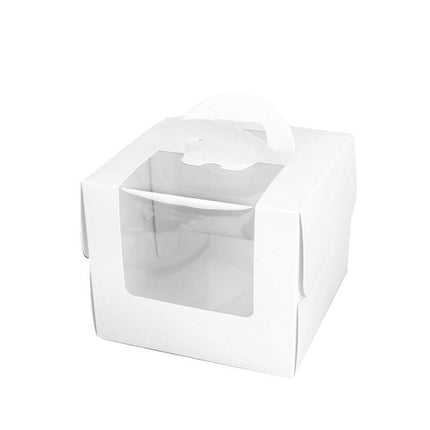 Portable Cake Boxes White Paper Display Window Packing Case Party With Handle 8'' - Aimall