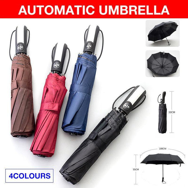 Automatic Umbrella Auto Open Close Compact Folding Anti Rain Windproof 10Ribs Au - Aimall