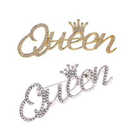 Rhinestone Queen Crown Brooch Alloy Pin Silver Gold for Clothing Accessories