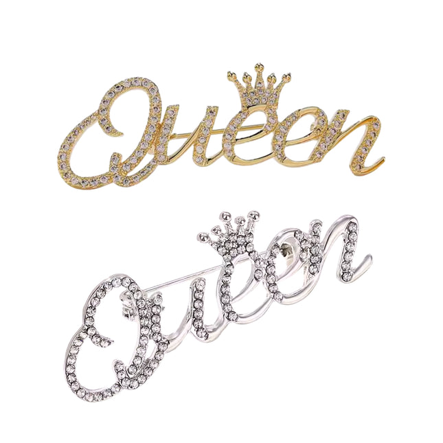 Rhinestone Queen Crown Brooch Alloy Pin Silver Gold for Clothing Accessories