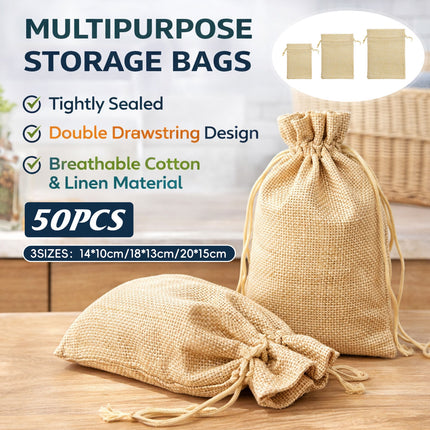 50 Pack Natural Jute Burlap Drawstring Bags Soap Jewellery Gift Storage Pouches