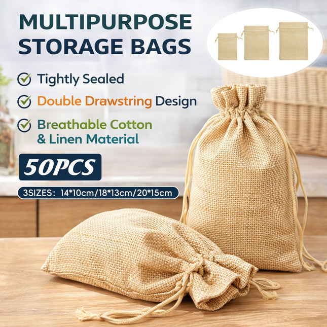 50 Pack Natural Jute Burlap Drawstring Bags Soap Jewellery Gift Storage Pouches