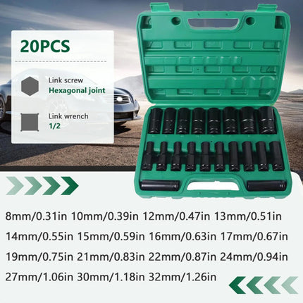20PCS 1/2 Inch Drive Socket Set 8mm to 32mm with Case Chrome Vanadium Steel