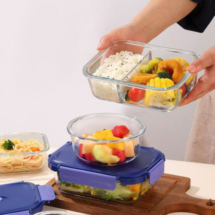 Glass Food Storage Container 1040ml Lunch Bento Box with Lid for Kitchen Prep