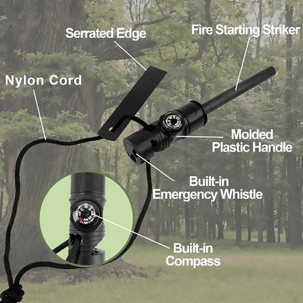 Three-in-one Flint Magnesium Stick Multifunctional Flint with Compass Flint
