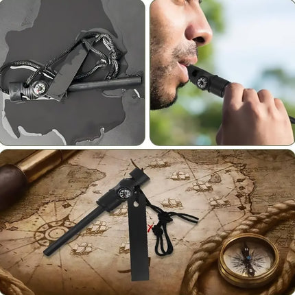 Three-in-one Flint Magnesium Stick Multifunctional Flint with Compass Flint