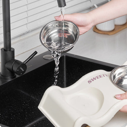 Pet Bowls Stainless Steel Double Bowl Wavy Cat Dog Feeding Dish Nonslip Base
