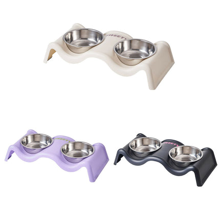 Pet Bowls Stainless Steel Double Bowl Wavy Cat Dog Feeding Dish Nonslip Base