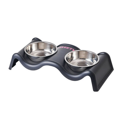 Pet Bowls Stainless Steel Double Bowl Wavy Cat Dog Feeding Dish Nonslip Base