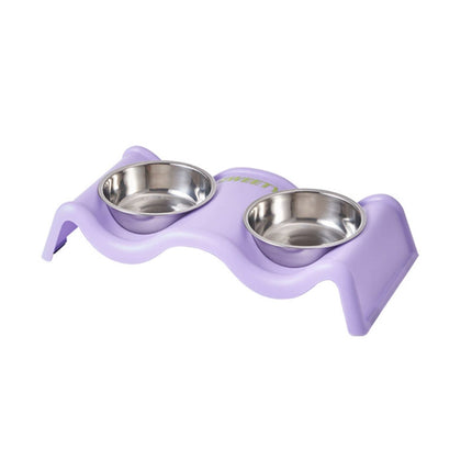 Pet Bowls Stainless Steel Double Bowl Wavy Cat Dog Feeding Dish Nonslip Base