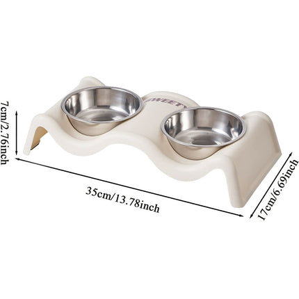 Pet Bowls Stainless Steel Double Bowl Wavy Cat Dog Feeding Dish Nonslip Base