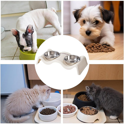 Pet Bowls Stainless Steel Double Bowl Wavy Cat Dog Feeding Dish Nonslip Base