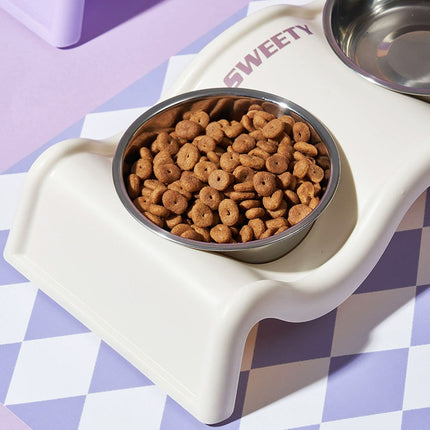 Pet Bowls Stainless Steel Double Bowl Wavy Cat Dog Feeding Dish Nonslip Base