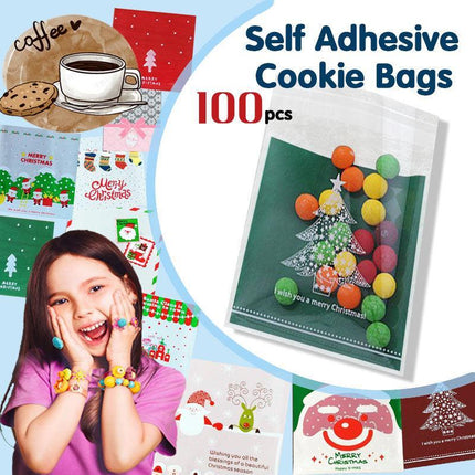 100X Christmas Cellophane Bag Party Favour Cookie Sweet Candy Biscuit Gift Bags - Aimall