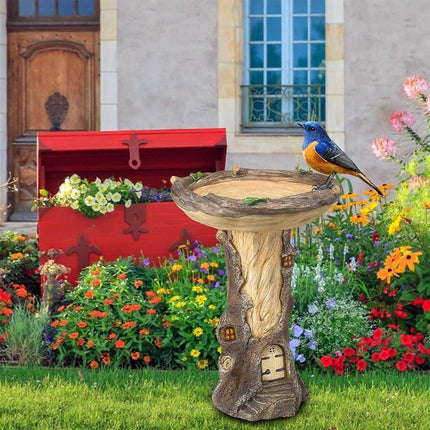 Outdoor Resin Bird Feeder Garden Ornament Tree Stump Bird Bath Decoration