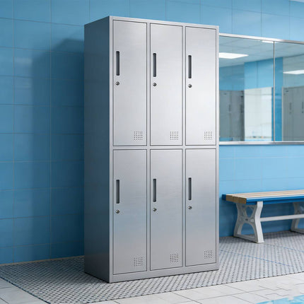 2 Tier Steel 6 Compartment Office Filing Storage Cabinet with Lock and Shelf