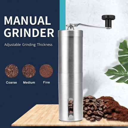 Stainless Steel Manual Coffee Grinder Ceramic Burr Portable Silver Black