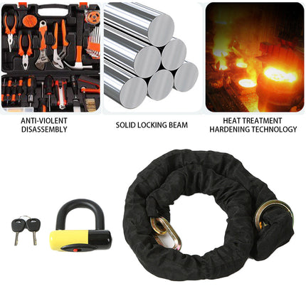 Motorcycle Bicycle Chain Lock with U-Lock Hardened Steel Anti-Theft Keyed Set