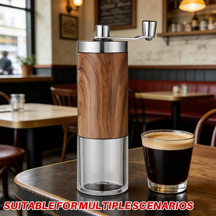 Manual Hand Crank Coffee Grinder Adjustable Burr Mill Wood Grain Portable
