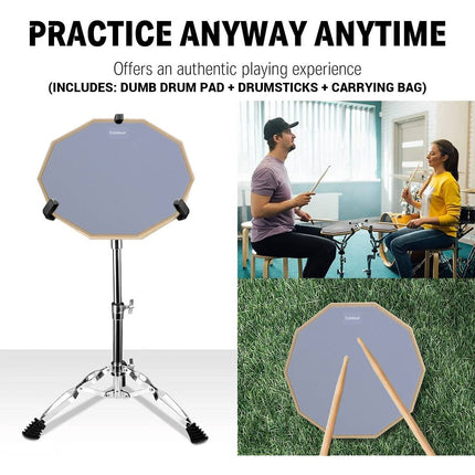 Drum Practice Pad Set 12 inch Maple Drumsticks Portable Carry Bag 3 Piece