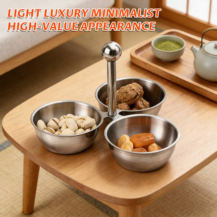 Stainless Steel 3 Bowl Snack Serving Tray Handle