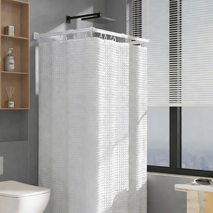 Shower Curtain Set Foldable Rod No Drill Wet Dry Separation White Curtain Set