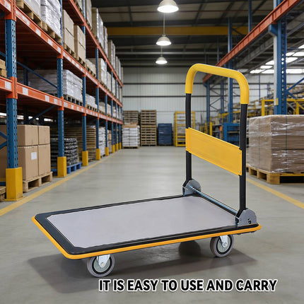 Compact Foldable Platform Trolley Cart Steel Deck Swivel Wheels Home Warehouse