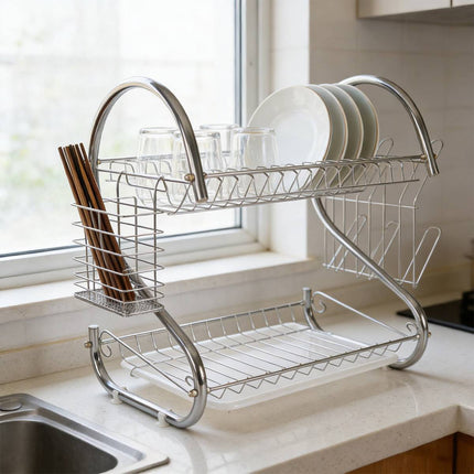 2 Tier Dish Drying Rack Kitchen Countertop Tableware Storage Organizer Holder