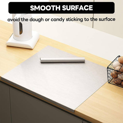 Stainless Steel Pastry Board Dough Kneading Rolling Cutting Pad Counter Hook