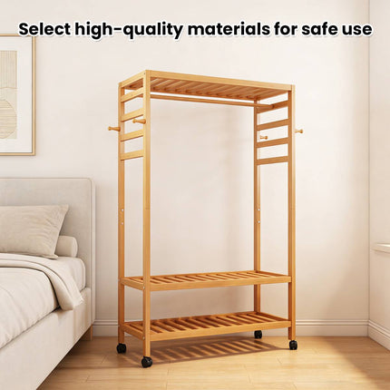 Bamboo Floor Clothes Rack on Wheels 160x80x32cm