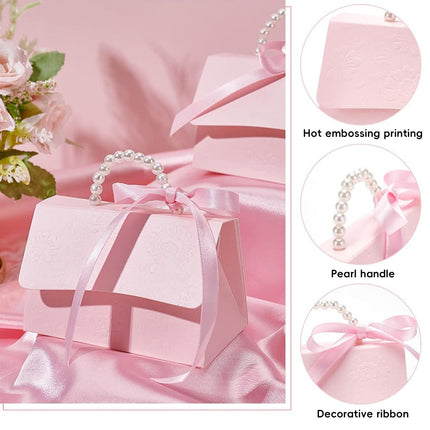 20pcs Pink Pearl Handle Gift Box Set Wedding Favour Candy Party Packaging