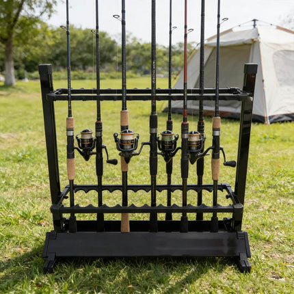 Aluminium Fishing Rod Storage Rack 12 or 24 Holes Foldable Display Stand