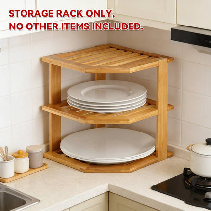 Bamboo 3 Tier Corner Kitchen Storage Shelf Countertop