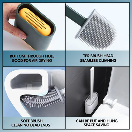 TPR Toilet Brush Set Silicone-Like Head with Holder Wall Mounted Detachable Handle