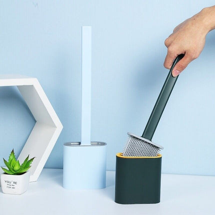 TPR Toilet Brush Set Silicone-Like Head with Holder Wall Mounted Detachable Handle