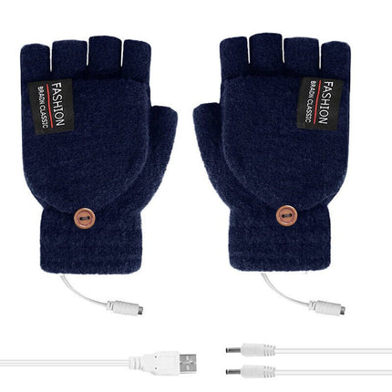 USB Heated Half Finger Gloves Winter Warm Knitted Gloves for Typing and Office Use