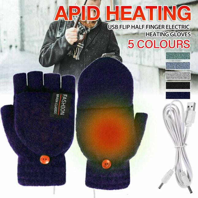 USB Heated Half Finger Gloves Winter Warm Knitted Gloves for Typing and Office Use