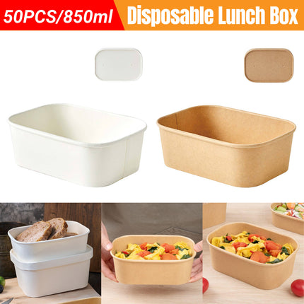 50 Pcs Takeaway Lunch Boxes with Lids Leakproof Food Grade 850ml