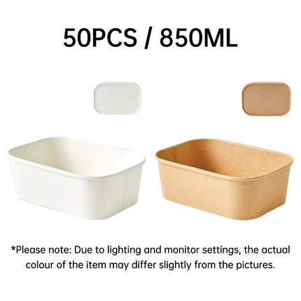 50 Pcs Takeaway Lunch Boxes with Lids Leakproof Food Grade 850ml