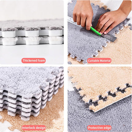 Foam Floor Mats Set 10PCS Shaggy Interlocking Tiles Soft for Kids Room Play Area
