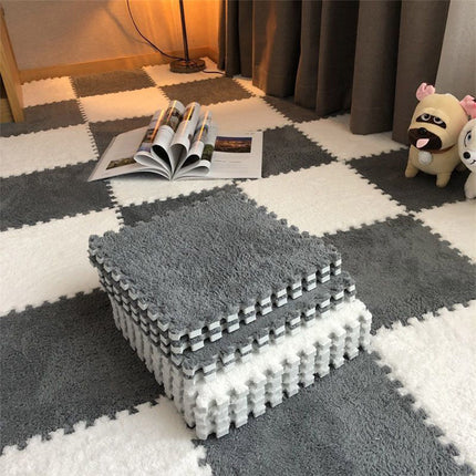 Foam Floor Mats Set 10PCS Shaggy Interlocking Tiles Soft for Kids Room Play Area