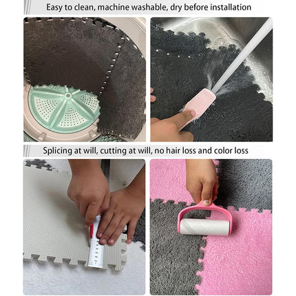 Foam Floor Mats Set 10PCS Shaggy Interlocking Tiles Soft for Kids Room Play Area
