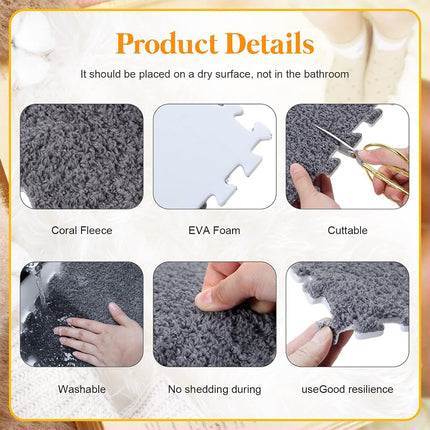 Foam Floor Mats Set 10PCS Shaggy Interlocking Tiles Soft for Kids Room Play Area