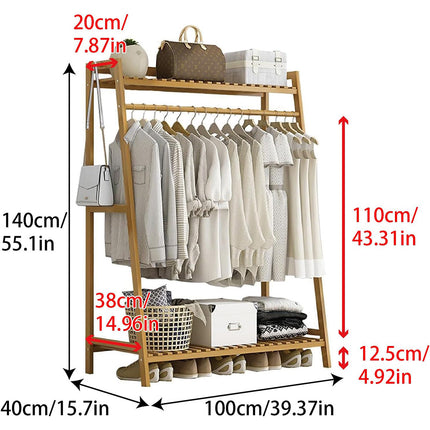 Bamboo Clothes Garment Rack Stable Structure Durable Space Saving Home Daily Use