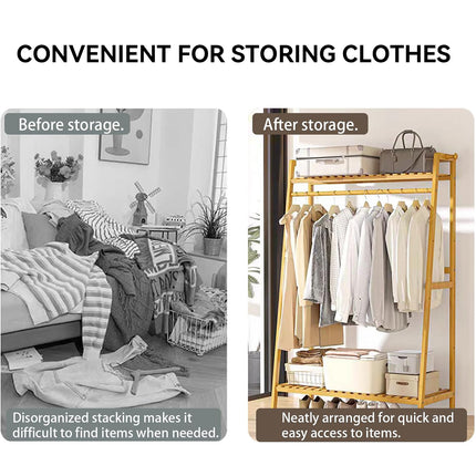 Bamboo Clothes Garment Rack Stable Structure Durable Space Saving Home Daily Use
