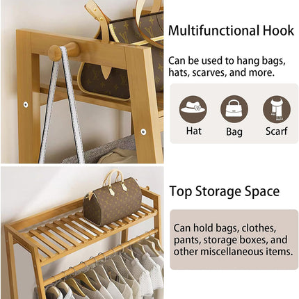 Bamboo Clothes Garment Rack Stable Structure Durable Space Saving Home Daily Use