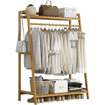 Bamboo Clothes Garment Rack Stable Structure Durable Space Saving Home Daily Use
