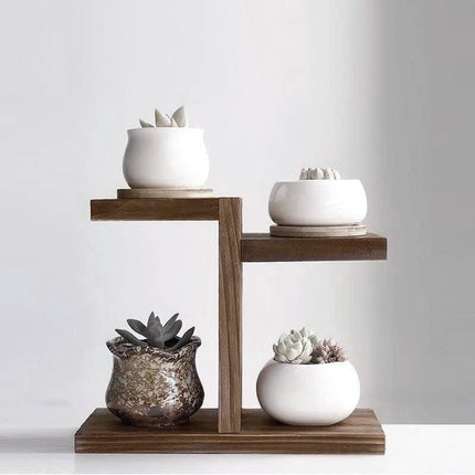 Wooden Desktop Storage Shelf Simple Decorative Flower Stand for Home Office
