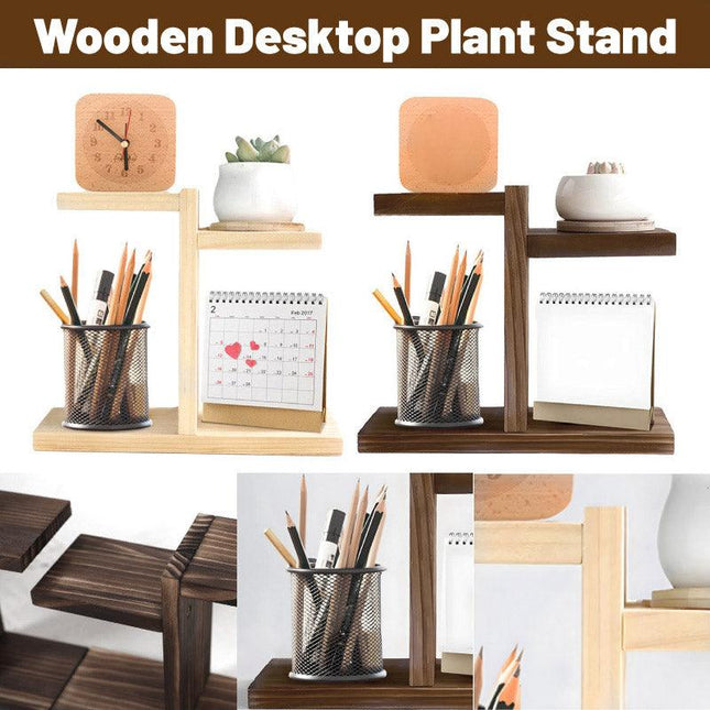 Wooden Desktop Storage Shelf Simple Decorative Flower Stand for Home Office